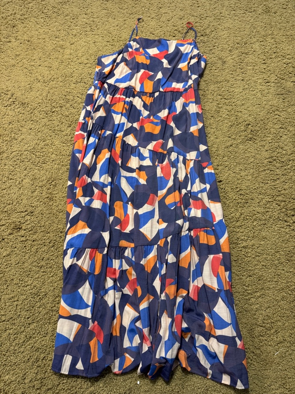 Nine West Abstract Tiered Maxi Dress in Navy, Orange & Red Womens size XL